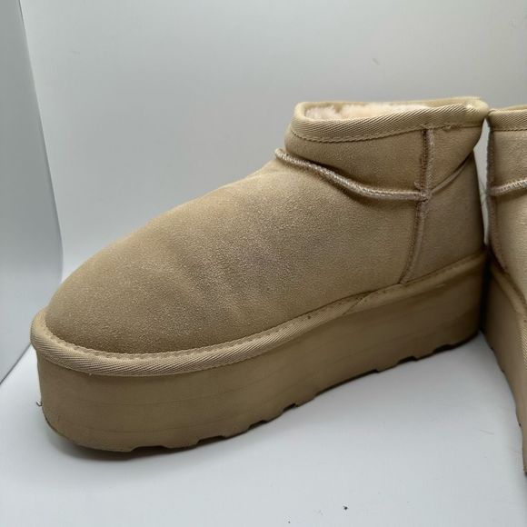 CUSHIONAIRE Women's Genuine Suede pull platform boot +Memory Foam 8 WIDE SAND - Picture 7 of 7